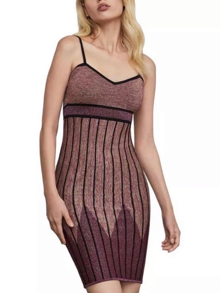 Bcbgmaxazria Xxs Sexy Pink Metallic Sparkly Bodycon Knit Strappy Dress Nwt